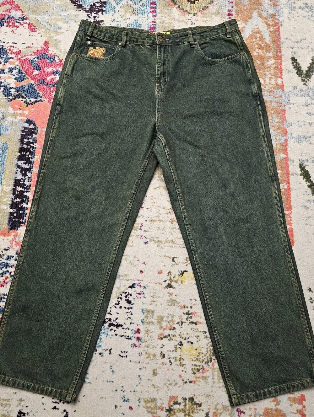 Butter Goods Tour Denim Jeans Men's 38 x 30 Relaxed Loose Fit Army Green Pants